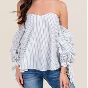 Thalea Off The Shoulder Striped Bustier Top